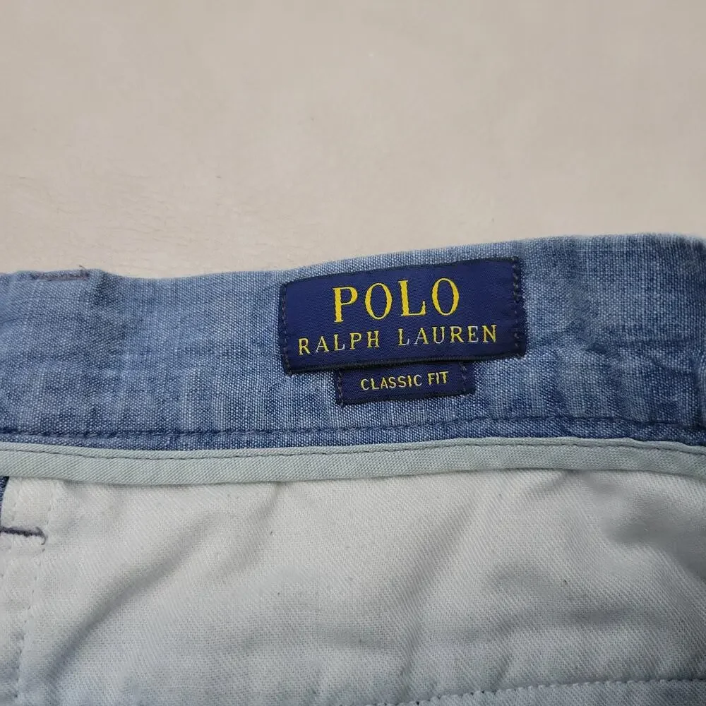 Polo Ralph Lauren Mens 34 Blue Chambray Straight Fit Shorts Nautical Preppy